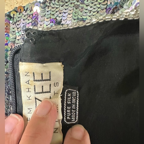 Naeem Khan Riazee Nights Silk Silver Black Sequin Mini Sheath Dress Vintage Sz M - Picture 5 of 8